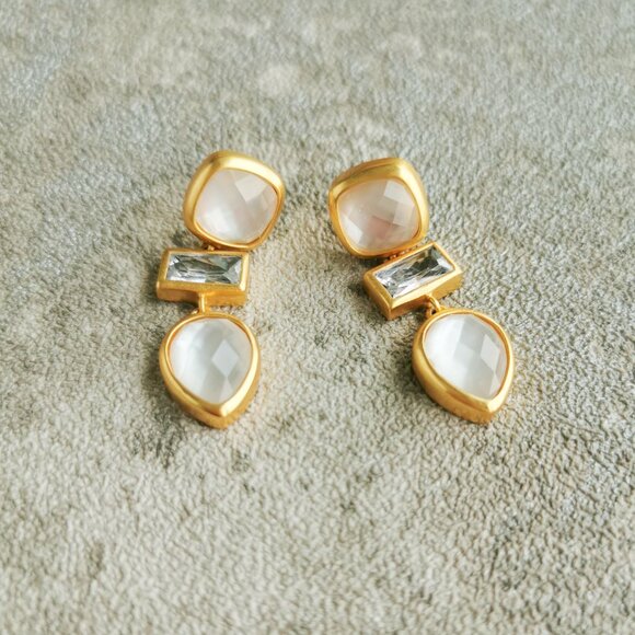 Julie Vos Gold Clear Crystal Antonia Earrings Genuine